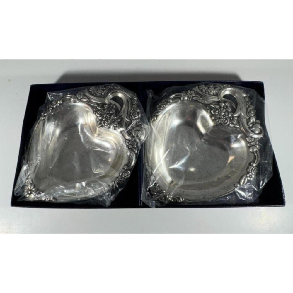 F B Rogers Silver Co. Twin Bonbon Heart Trays, Silverplated Original Box F285X/2